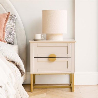 Ines Taupe Bedside Table - Gold Legs
