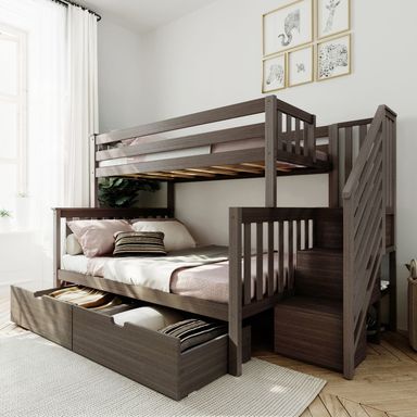 Twin Over Full Bunk Bed With Stairs & Storage Drawers