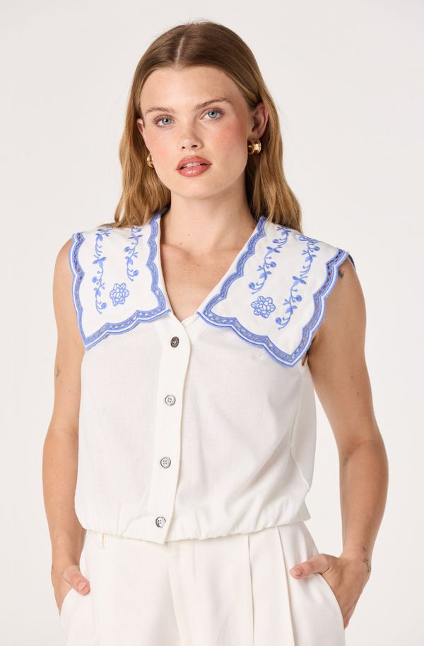 Corinne Embroidered Sailor Collar Top