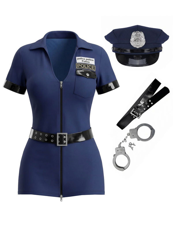 Navy Blue 1980s Halloween Police Officer Romper Costume Set