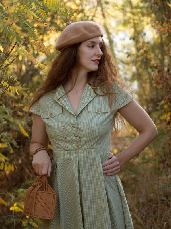 Green 1940s Lace Plaid Cotton Patchwork Dress