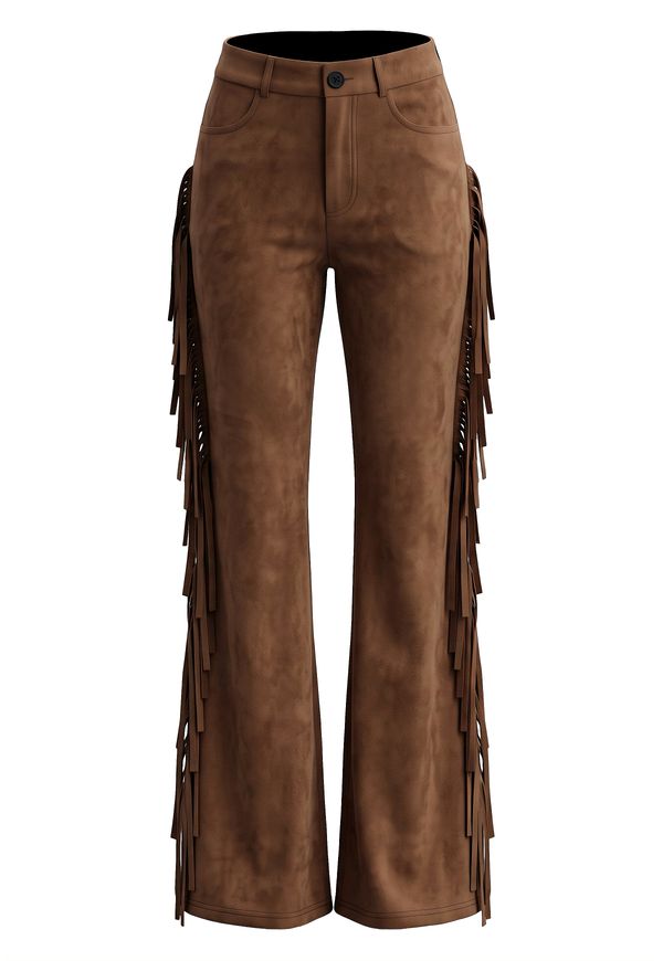 Brown 1970s Western Fringe Suede Flare Pants
