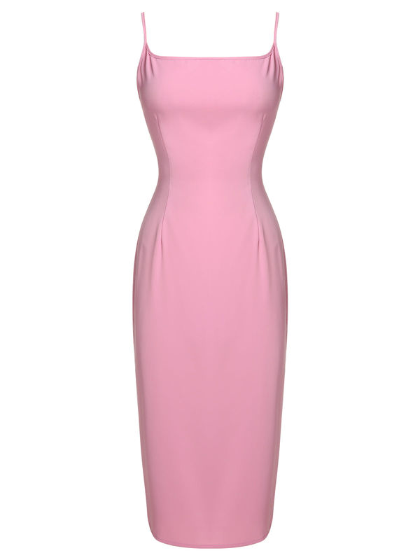 Pink 1960s Solid Spaghetti Strap Dress