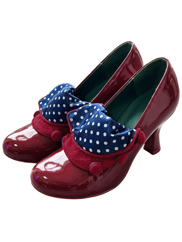 Retro Flannel Polka Dot Pumps Chunky High Heels