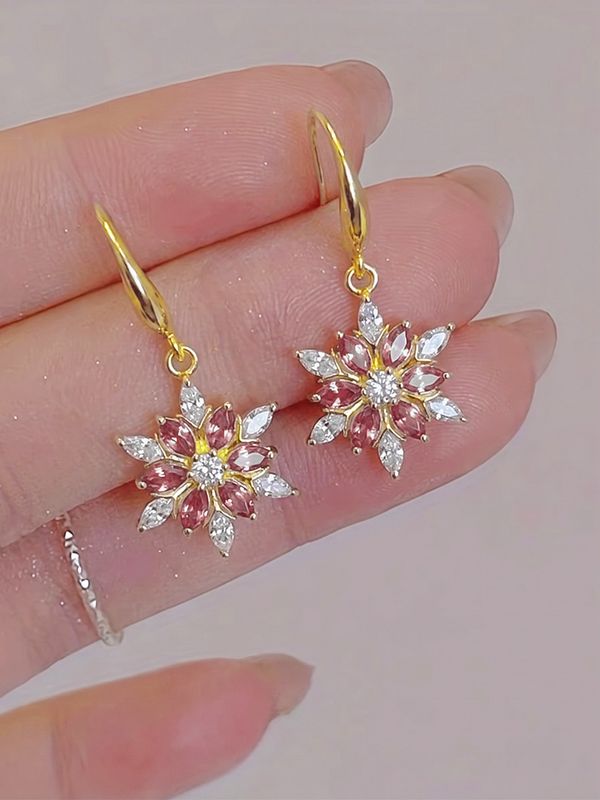 Gold Christmas Snowflake Drop Earrings