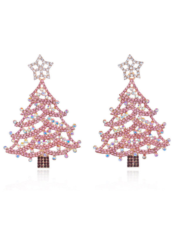 Pink Layered Christmas Tree Stud Earrings