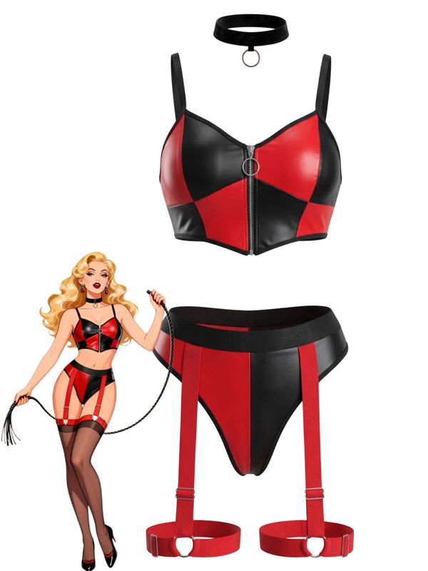 Balck & Red 1950s Queen Cosplay Costume Sexy Lingerie Set