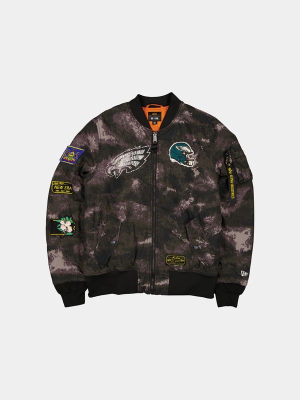 PHILADELPHIA EAGLES X ALPHA X NEW ERA MA-1 BOMBER JACKET (BLACK CAMO)