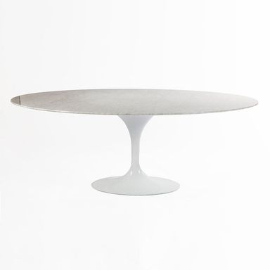 Carrara Marble Pedestal Tulip Dining Table - Oval