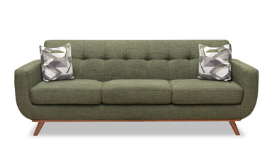 Kort & Co. Freeman 88" Linen-Look Fabric Sofa with Wood Base and Tufted Back Cushions - Avocado Green | Sofa Freeman Kort & Co. de 88 po en tissu d’apparence lin avec pattes en bois et coussins de dossier capitonnés - vert avocat