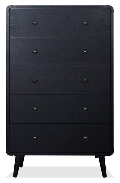 Milan Bedroom Chest of Drawers, 5-Drawer, Mid-Century Modern, 32"W x 51"H - Black | Commode verticale de chambre à coucher moderne du milieu du 20e siècle Milan de 32 po (l) x 51 po (H) à 5 tiroirs - noire