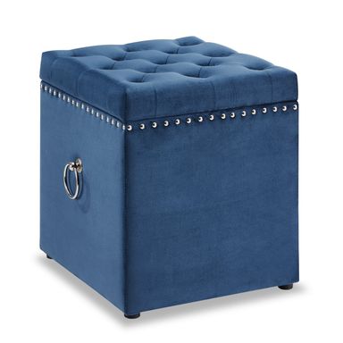 Yukon 17" Square Velvet Storage Ottoman - Navy|Pouf de rangement carré Yukon de 17 po en velours - bleu marine