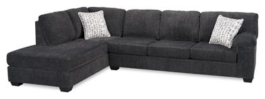 Made in Canada Morgan 2-Piece Left-Facing Chenille Fabric Sectional with Sofa and Accent Pillows - Grey | Sofa sectionnel de gauche Morgan 2 pièces fabriqué au Canada en tissu de chenille avec sofa et coussins décoratifs - gris