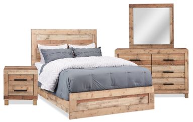Mojave 6pc Bedroom Set with Bed, Dresser, Mirror & Nightstand, Rustic, Brown - Queen Size | Ensemble de chambre à coucher Mojave 6 pièces rustique avec lit, commode, miroir et table de nuit, brun - format grand lit