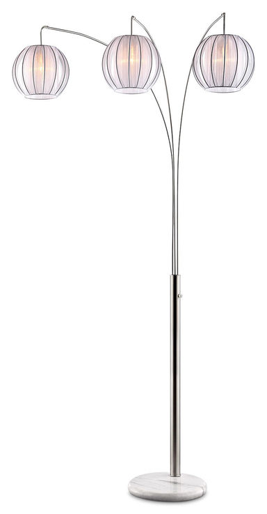 87" Brushed Steel 3-Light Lantern Arc Floor Lamp|Lampe à pied arquée de style lanterne de 87 po acier brossé à 3 ampoules