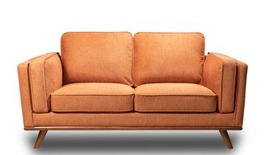 Kort & Co. Kassia 65.4" Linen-Look Fabric Loveseat with Wood Base and Legs - Orange | Causeuse Kassia de Kort & Co. de 65,4 po en tissu d’apparence lin avec base et pattes en bois - orange