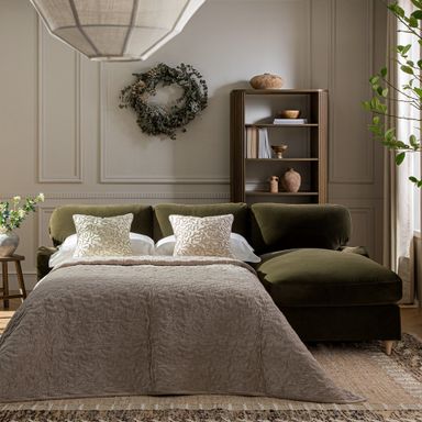 Daphnis Seaweed Velvet Sofa Bed, Grande Chaise Right Hand Facing