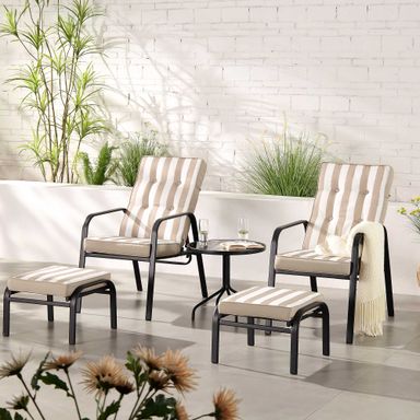 Champneys 2-Seater Steel and Fabric Outdoor Reclining Bistro Set with Stool, Taupe