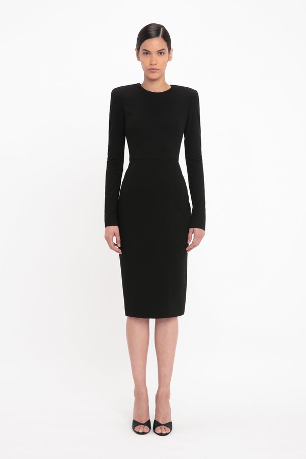 Long Sleeve Fitted T-Shirt Dress In Black