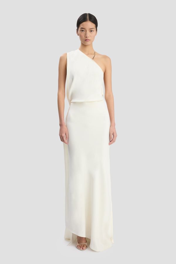 One-Shoulder Chain Detail Dress In Ivory