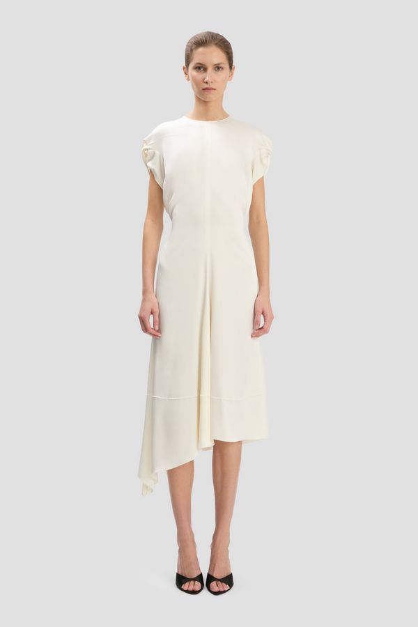 Twist Shoulder Dress In Ivory