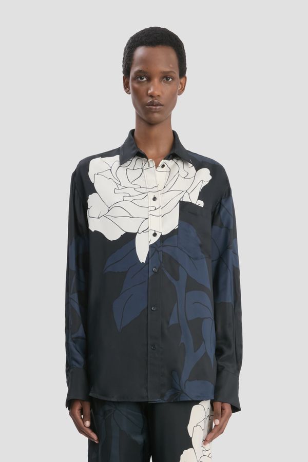 Pyjama Shirt In Dark Navy Floral Print