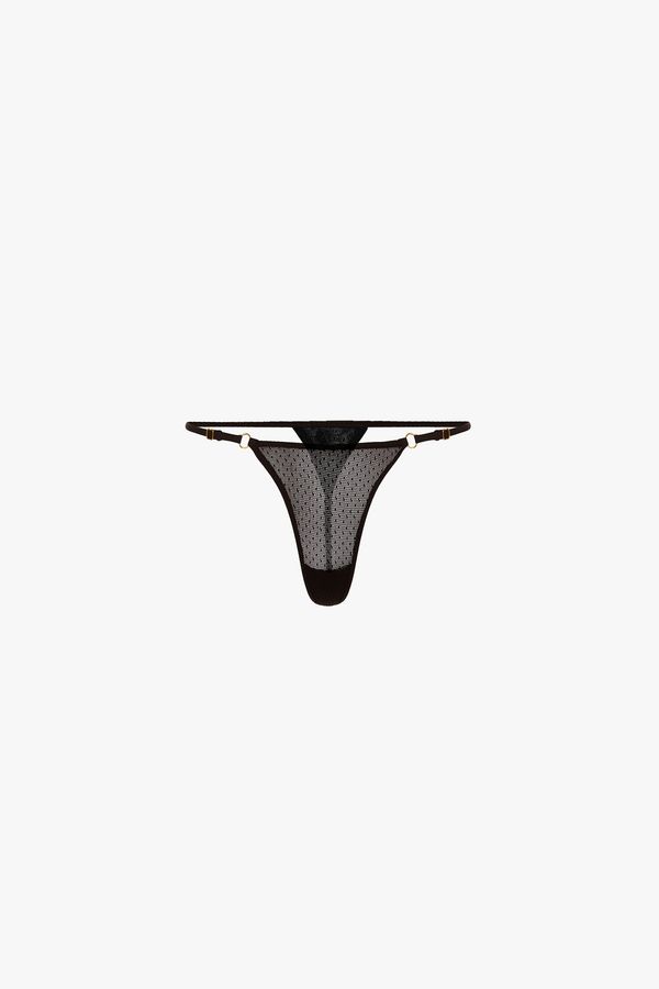 Sequin Mesh Thong In Black