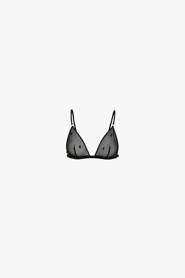 Sequin Detail Mesh Bra In Black