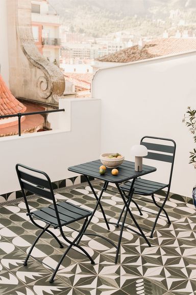 Set de Mesa (60x60 cm) y 2 Sillas Plegables de Jardín Janti