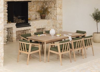 Set de mesa rectangular 220x100 cm y 8 sillas de jardín en madera de acacia Kaela