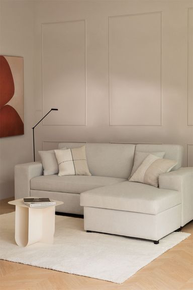 Sofá-cama chaise longue direito de 3 lugares em tecido Umay
