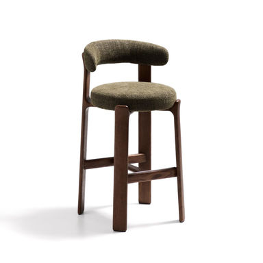 Kave Home Barkruk 'Granite' Chenille en essenhout, kleur Groen/Bruin (zithoogte 75cm)