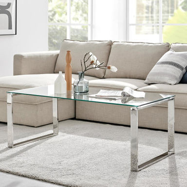 Miami Rectangular Glass and Silver Coffee Table