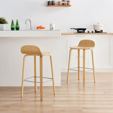 Emy Oak Veneer Wooden Bar Stool