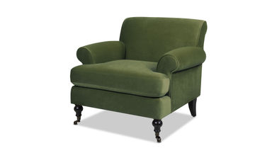 Alana 38" Lawson Accent Arm Chair Metal Casters, Olive Green