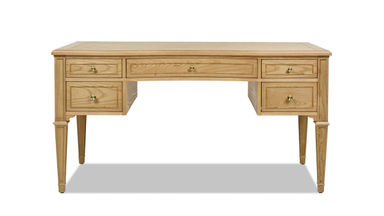Dauphin Gold Accent 5-Drawer Wood Executive Desk, Natural Brown