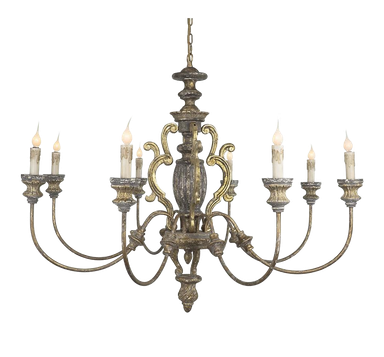 8-Light Carved Wood Chandelier