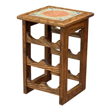 Vintage Italian Tile & Solid Oak Six Bottle Table Top Wine Rack