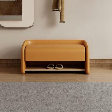 Storage Included Square Genuine Leather Entryway Modern Bench, Solid Color Upholstered - Orange 31.5"L x 16"W x 18"H
