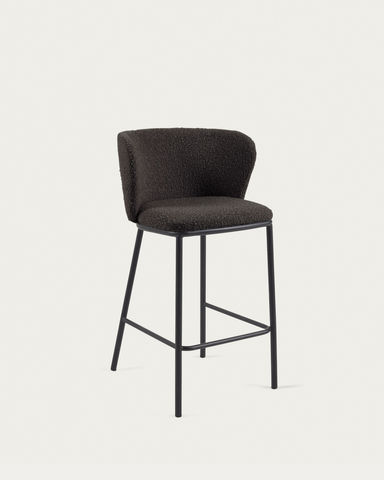 Σκαμπό Ciselia, μαύρο boucle και μαύρα ατσάλινα πόδια, ύψος 65εκ FSC Mix Credit