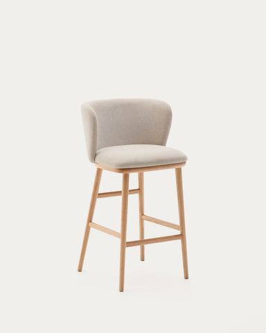 Ciselia stool beige chenille and solid ash wood natural tone finish FSC Mix Credit 65 cm