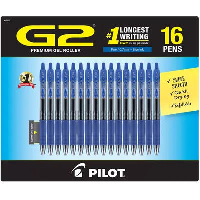 Pilot G2 Retractable Roller Ball Gel Pens, Select Color (Fine) (Blue):- Blue