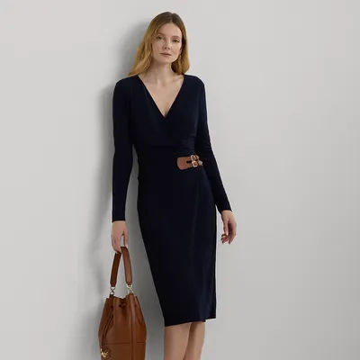 Ralph Lauren Buckled Jersey Dress in Lighthouse Navy - Size 12