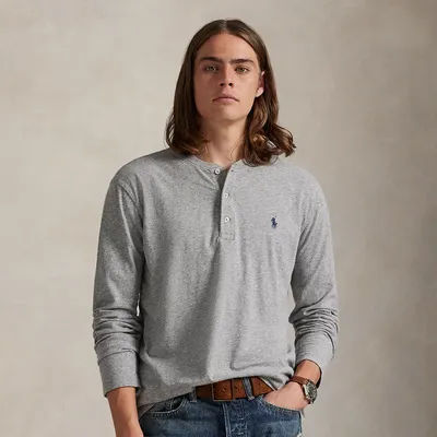 Ralph Lauren Slub Jersey Henley Shirt in Dark Vintage Heather - Size XXL