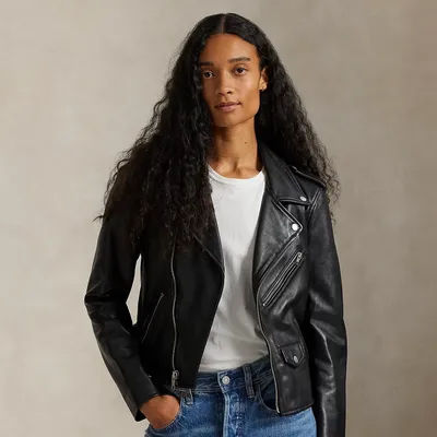 Ralph Lauren Sheepskin Leather Moto Jacket in Polo Black - Size XXS