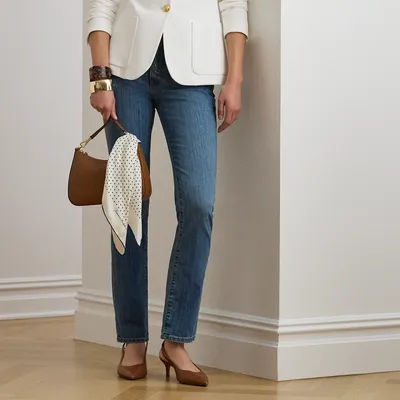 Ralph Lauren Mid-Rise Straight Jean in Ocean Blue Wash Denim - Size 18