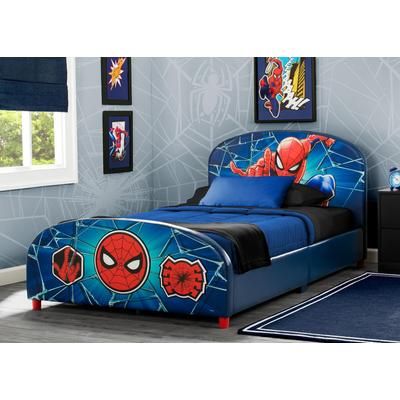 Delta Children Marvel Spider-man Upholstered Twin Bed, Blue/Black/Red