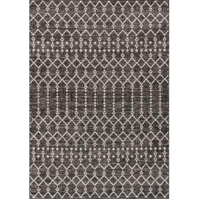 Jonathan Y Ourika Moroccan Geometric Textured Weave 5' x 8' Indoor/Outdoor Area Rug, Black/Gray