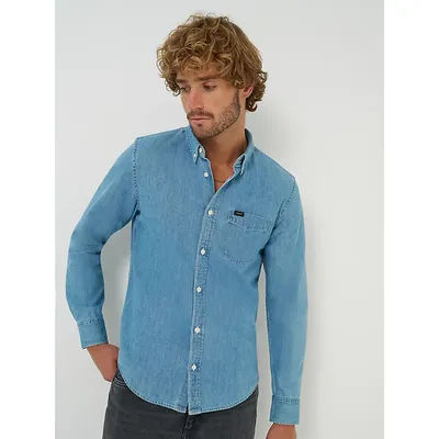 Men’s Lee Denim Button Down Shirt Shasta Blue (Size XXL)