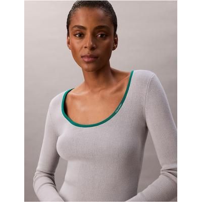 Calvin Klein Women's Cotton Blend Classic Scoopneck Sweater in Grey 88% Cotton/10% Polyamide/2% Elastane